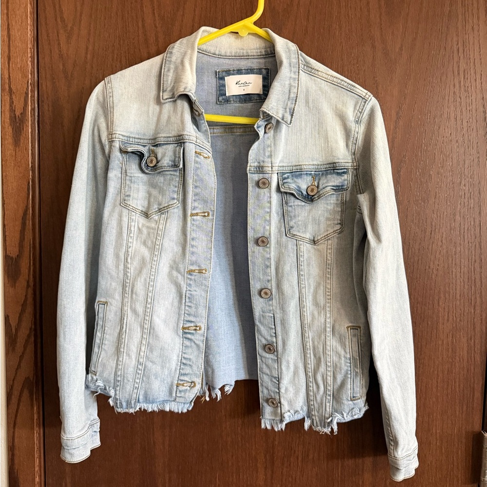 KanCan Light Blue Denim Jacket with Frayed Hem